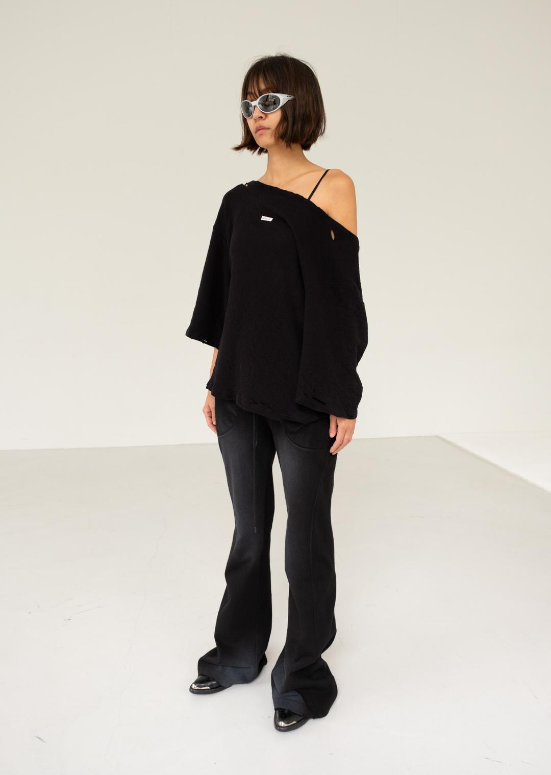 DIRTY FLARED JERSEY PANTS BLACK