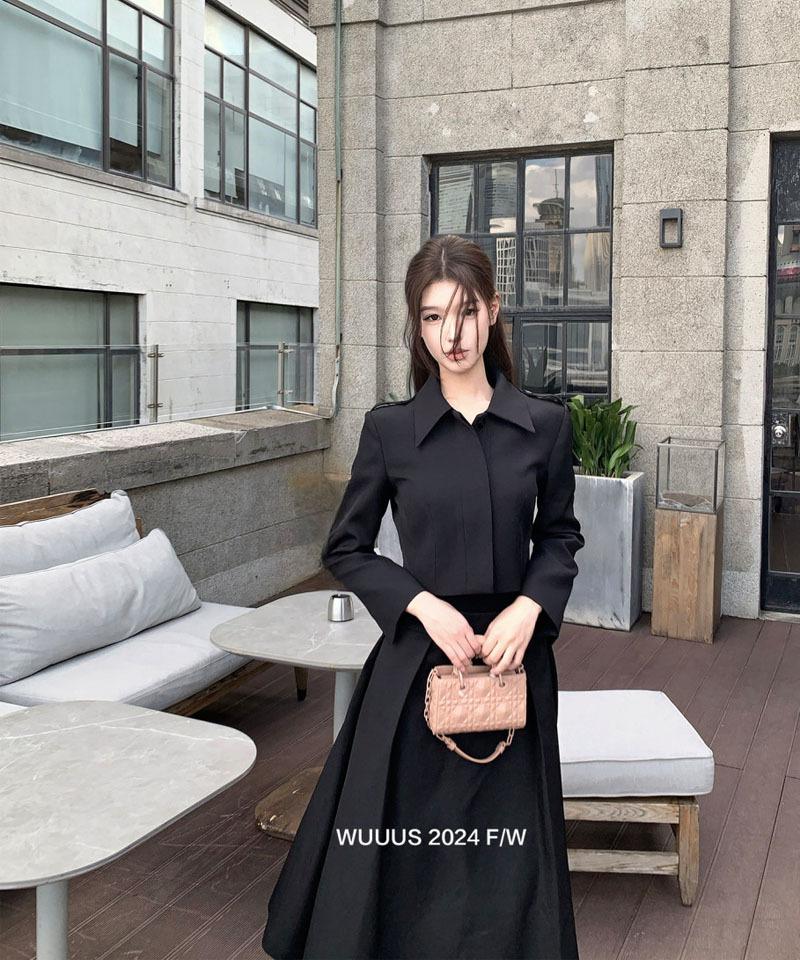 클래식 블랙 롱 플리츠 스커트