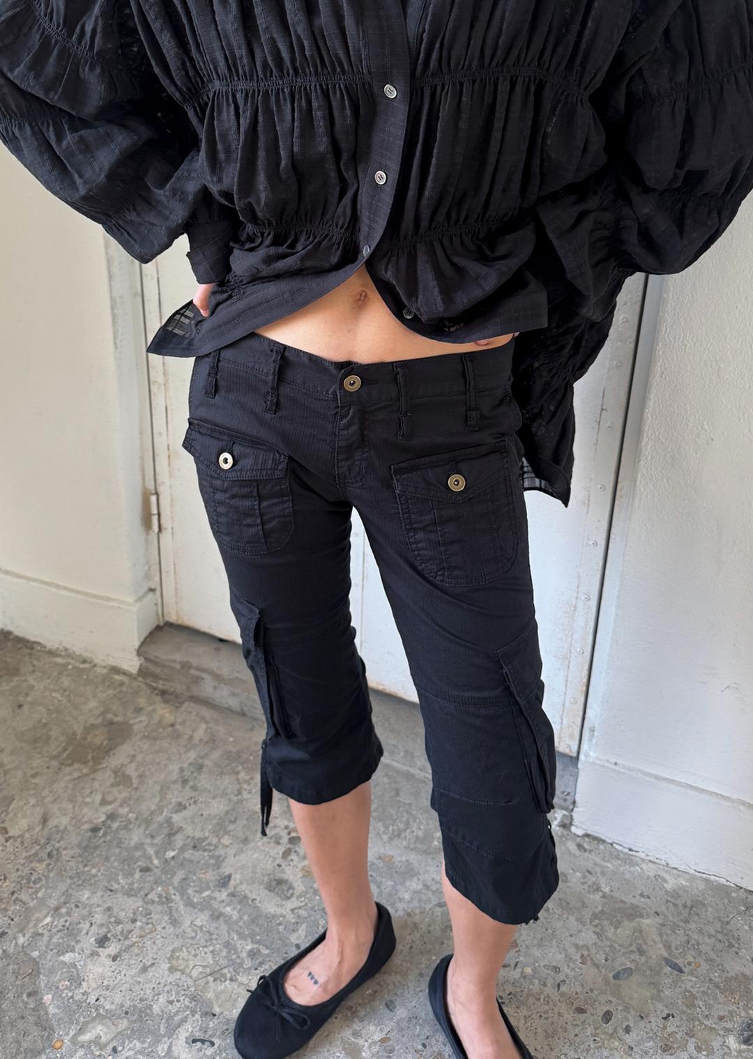 KNEE LENGTH POCKET SKINNY PANTS BLACK