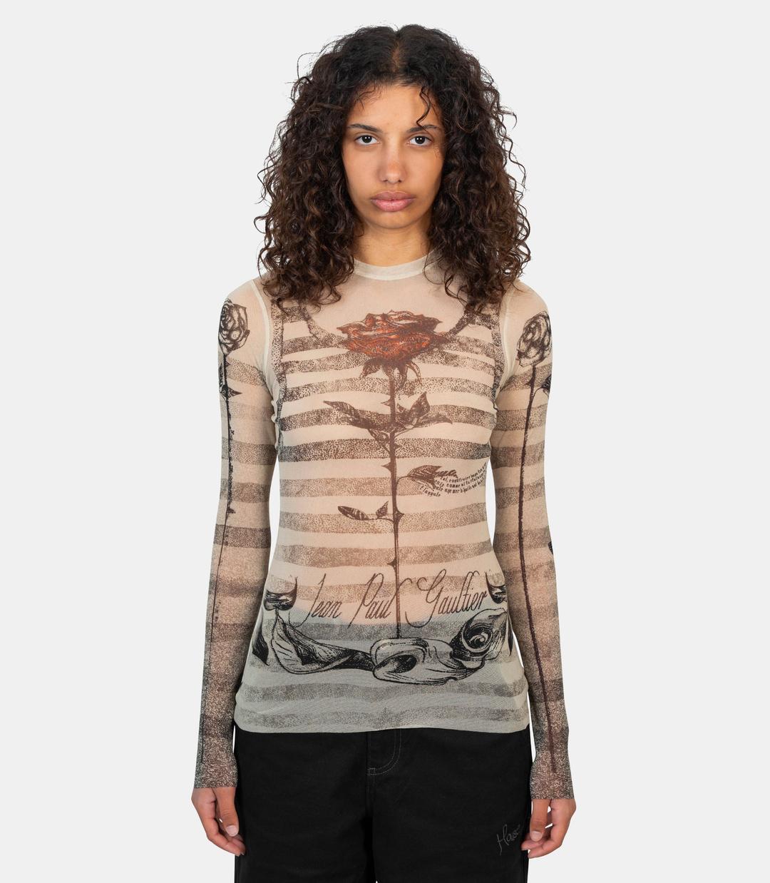 롱슬리브 메시 프린트 탑 세일러 타투 프린트