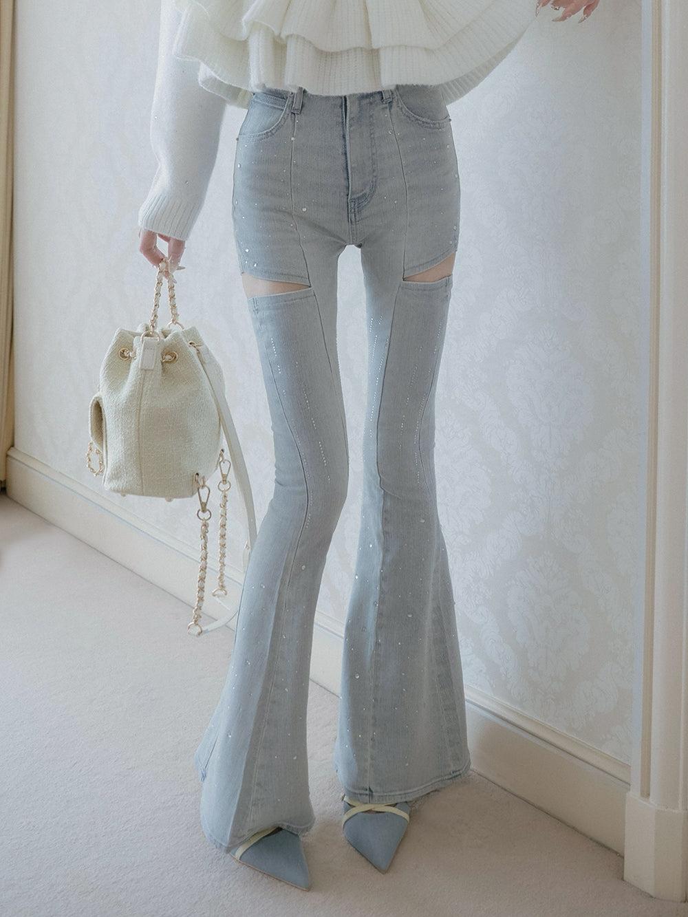 ドロップビジューフレアデニムパンツ