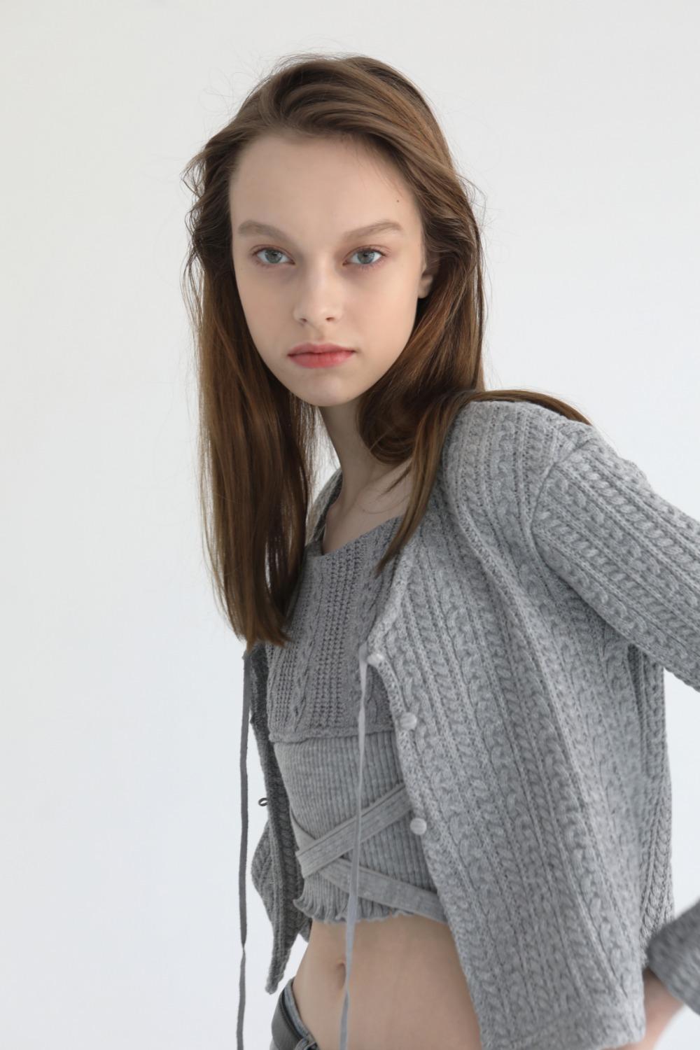 Ribbon cable knit cardigan [Grey][2차리오더]