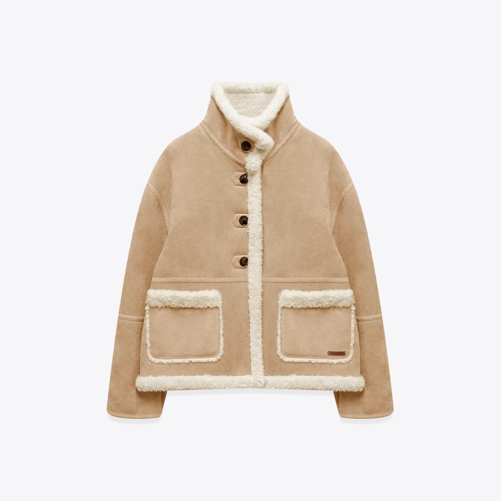 마리끌레르 [12/23 순차배송] 배색 하이넥 인조 무스탕(MAFDJK09CBE)