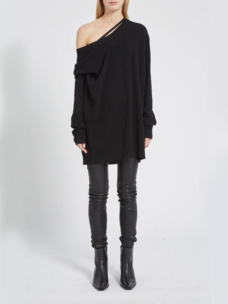 BLACK HENDRIKA KNITTED DROP SHOULDER HIGH COMFORT SWEATER  앤 드뮐미스터 블랙 헨드리카 니티드 드롭 숄더 하이 컴포트 스웨터