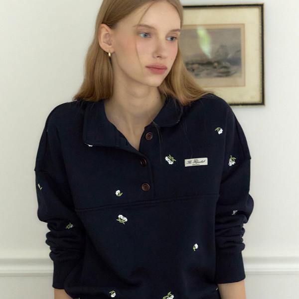 [2/10예약배송] Margaret Embroidery Button-down Sweatshirt - Navy