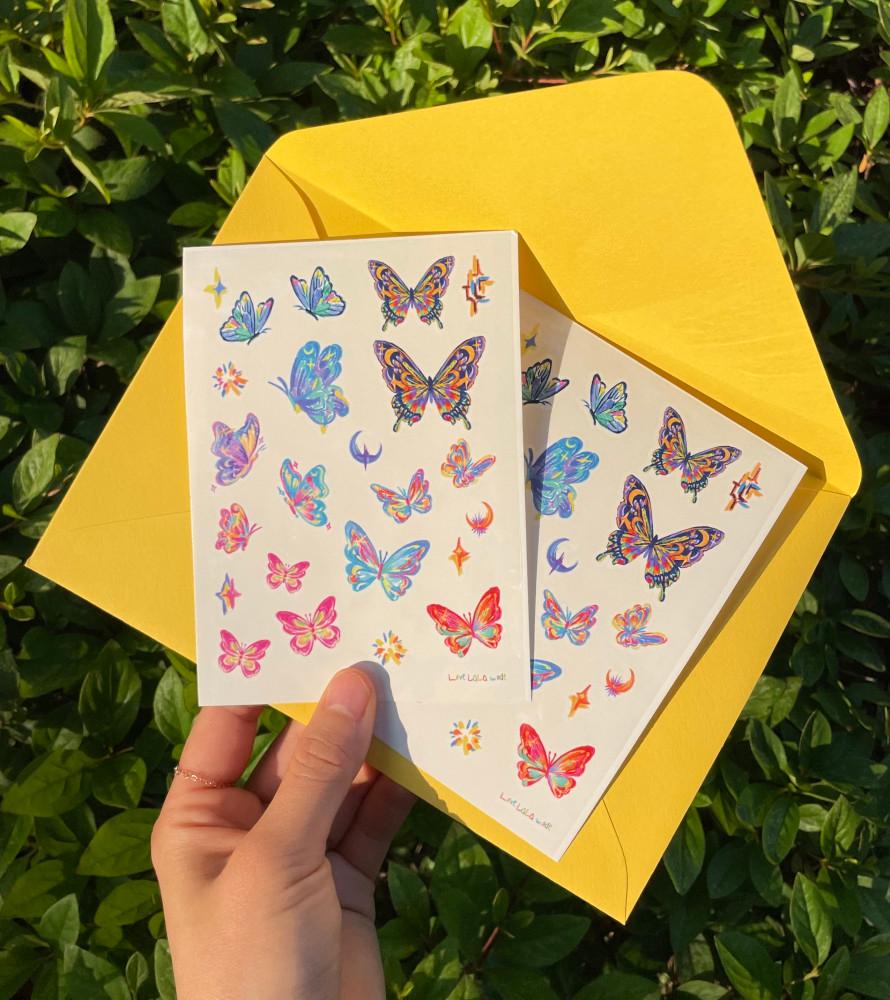 [러브라라무드] 오색나비 타투스티커 & 엽서 2매