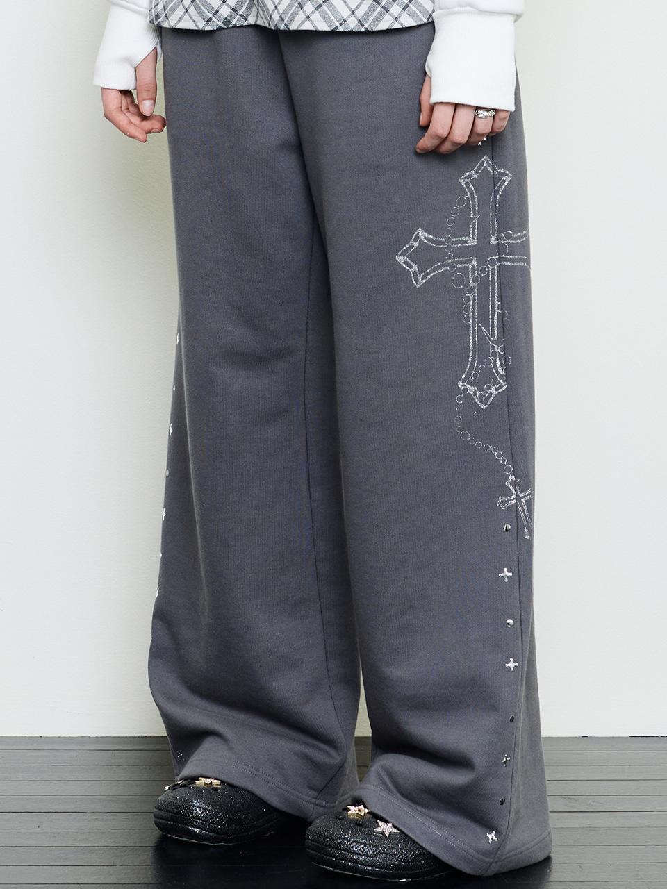 EV GLITTER PRINTED TRAINING PANTS(CHARCOAL)