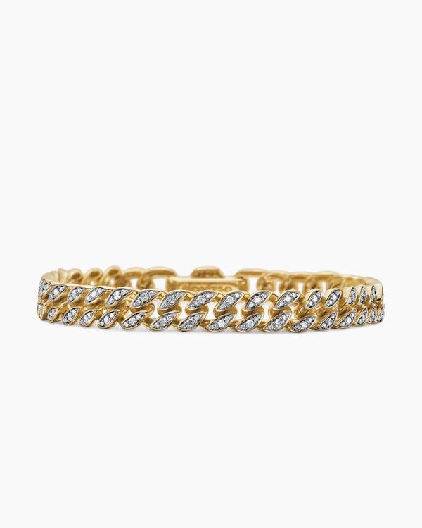 Curb Chain Bracelet in 18K Yellow Gold with Diamonds, 7mm