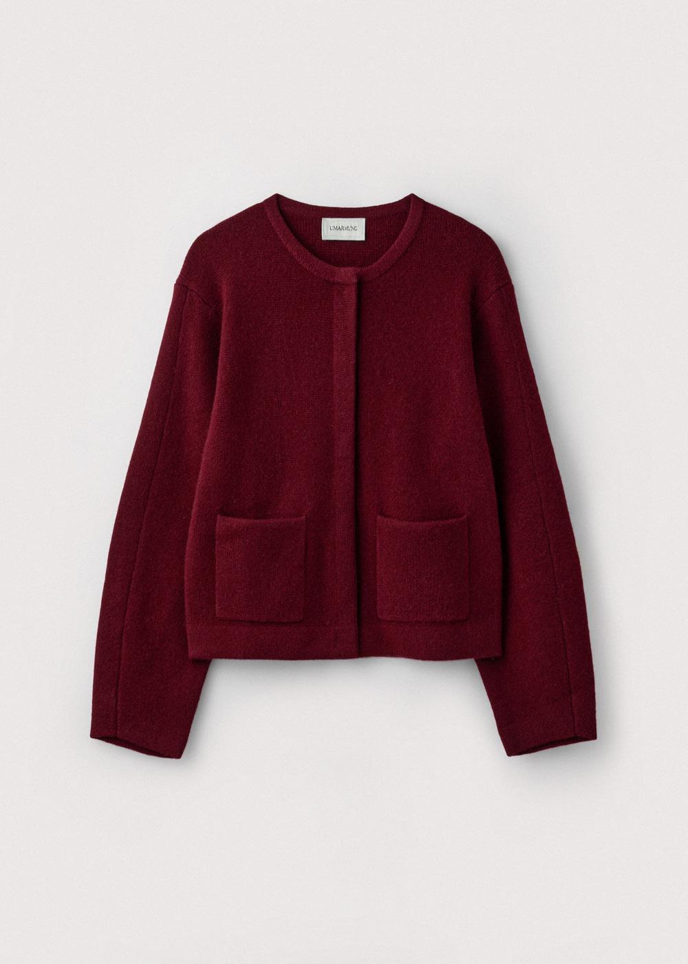Yak Blended Crew Neck Cardigan_Berry