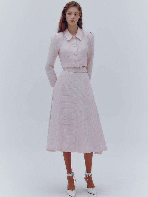 Bell tweed midi flare skirt(4colors)