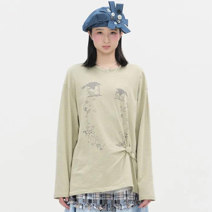 [3차] Cry Eyes Ruched Stripe Top [Green]