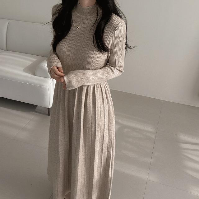 [촉감대박] 부드러운 레이어드 쫀쫀 골지 니트 롱 원피스 N-1139