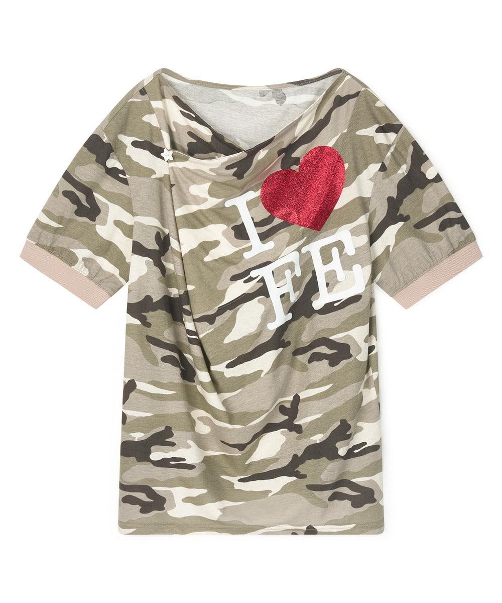 [9월 5일 예약배송] cowl neck button t-shirt (camo)