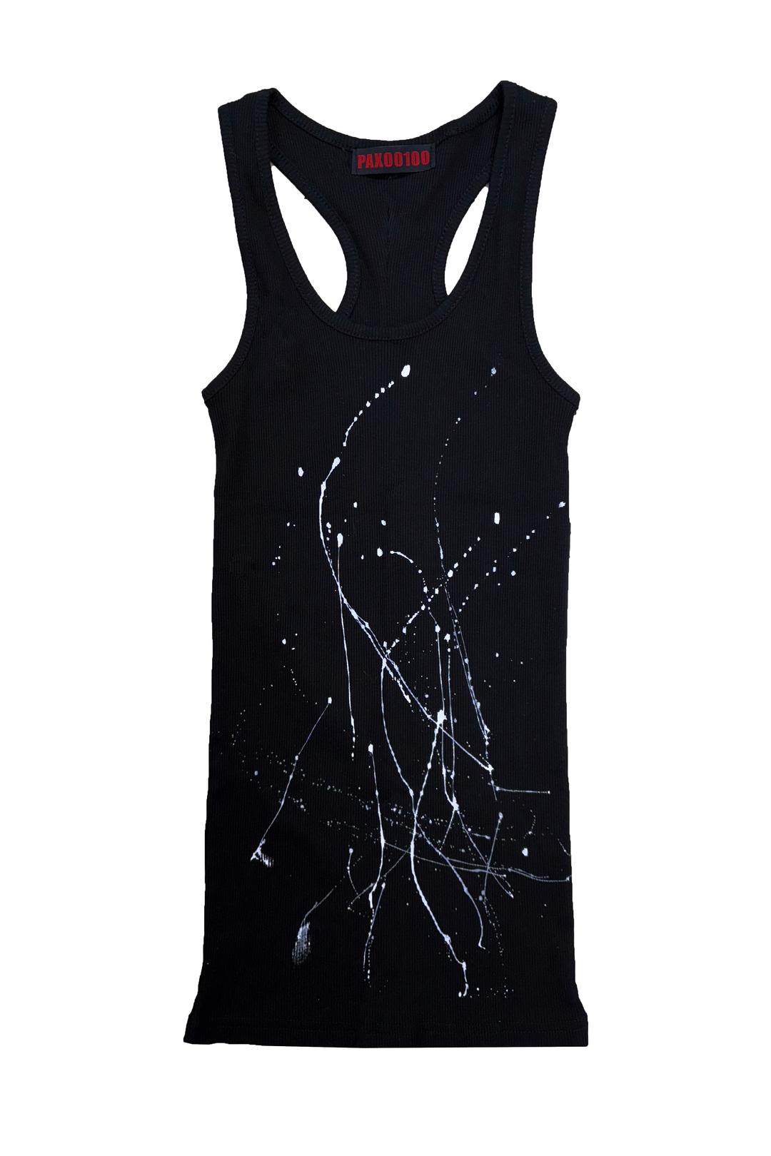 PAX WHITE PAINTED BLACK SLEEVELESS TOP