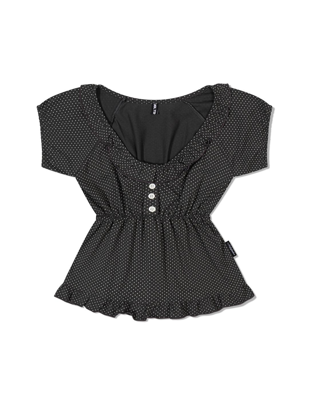 DOTTED SHIRRING TOP T-SHIRT(CHARCOAL)