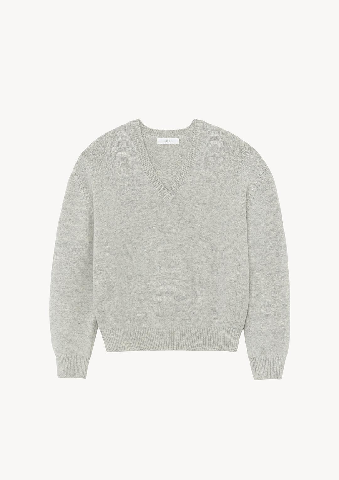 Deep V-neck Knit in Melange Gray