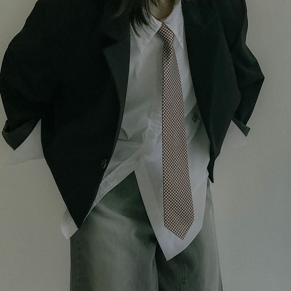 빈티지 클래식 체크 자동 넥타이