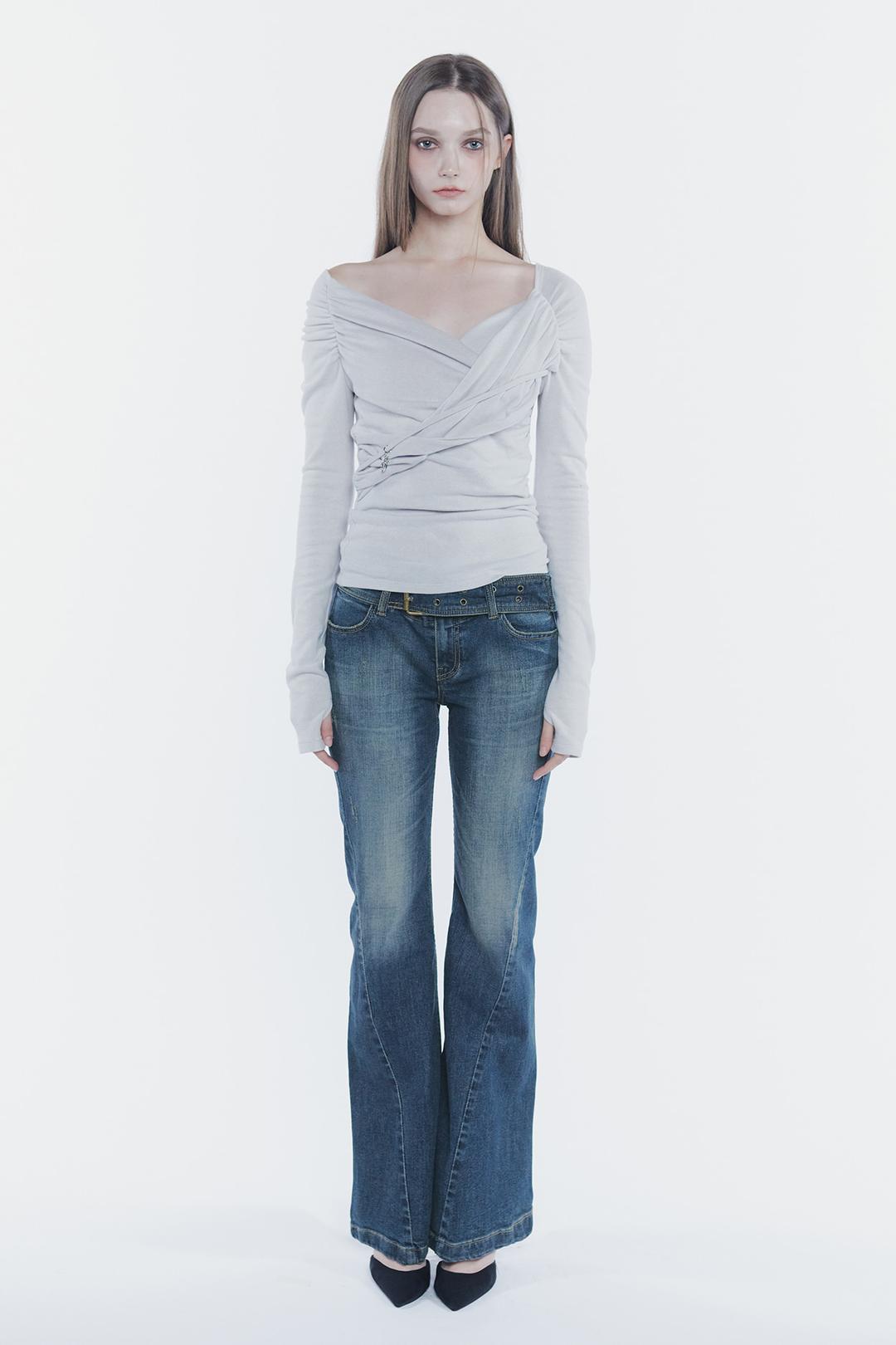 VERA BELTED BOOT-CUT DENIM blue