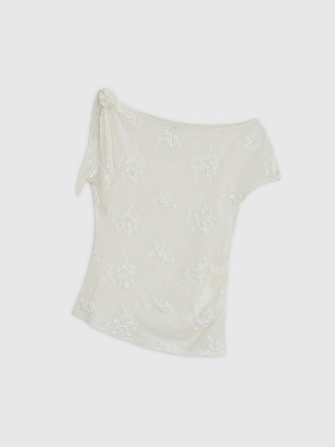 SHEER FLORAL ONE-SHOULDER TOP - IVORY