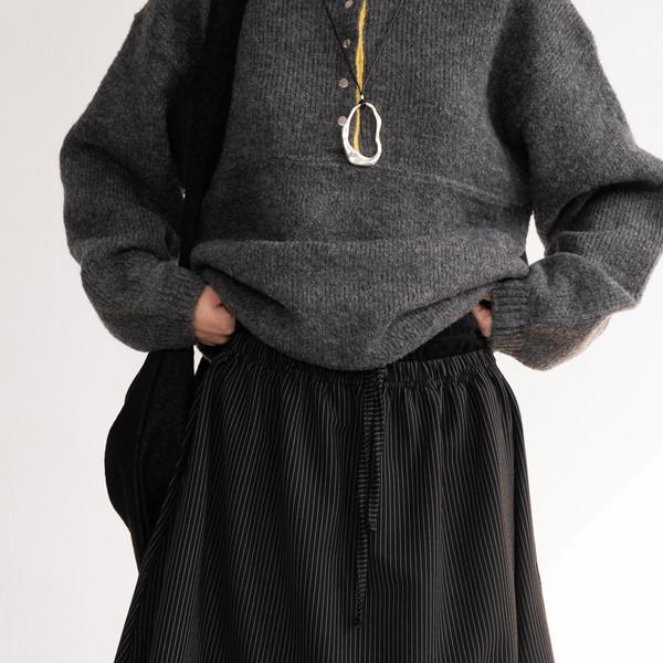 Banding Striped Wide Skirt (Black)