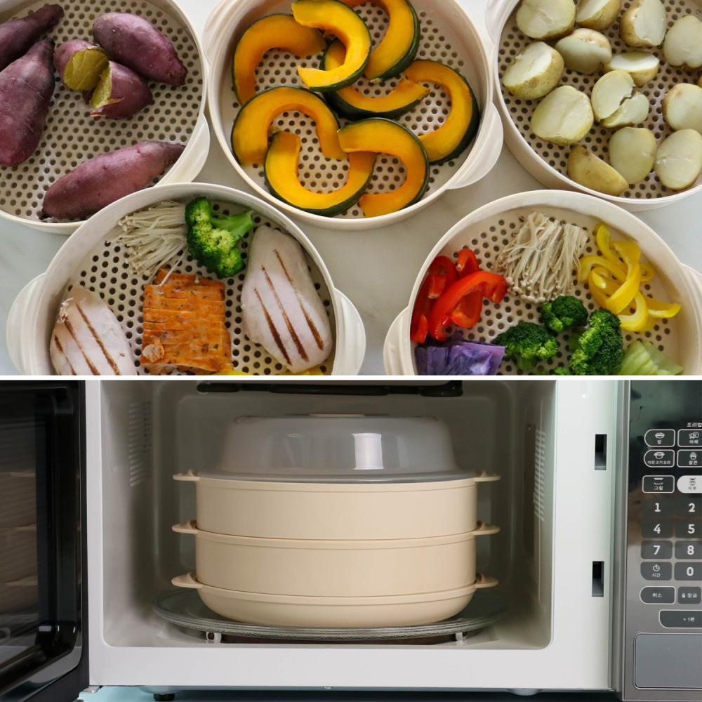 NEW 이로홈 전자레인지 스팀 찜기 2단세트 전자렌지용기 계란찜 라면 만두 야채 만능찜기