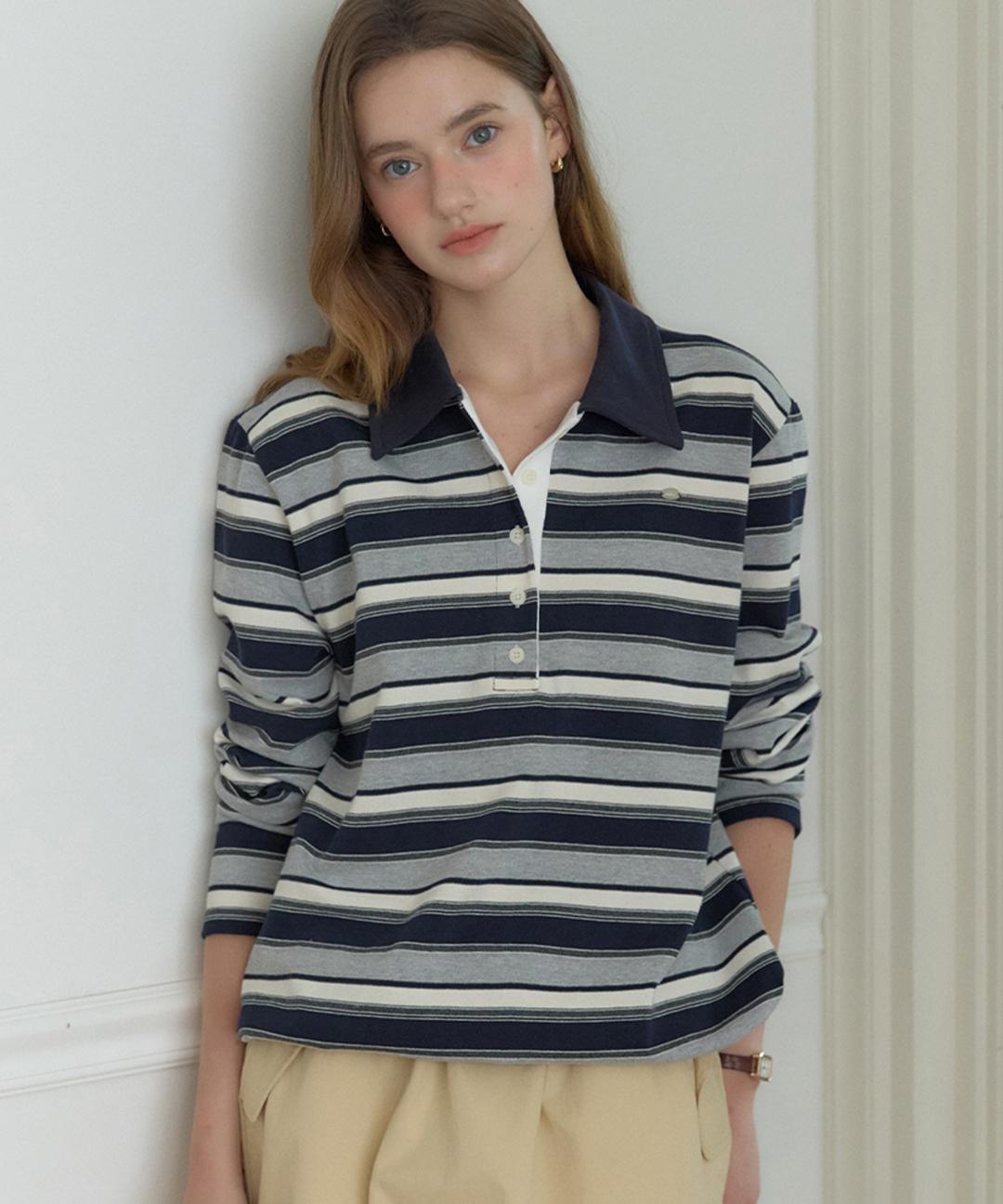 아워호프 [10/20 예약배송] Sorbet Stripe Pique Sleeve T-shirt - Navy