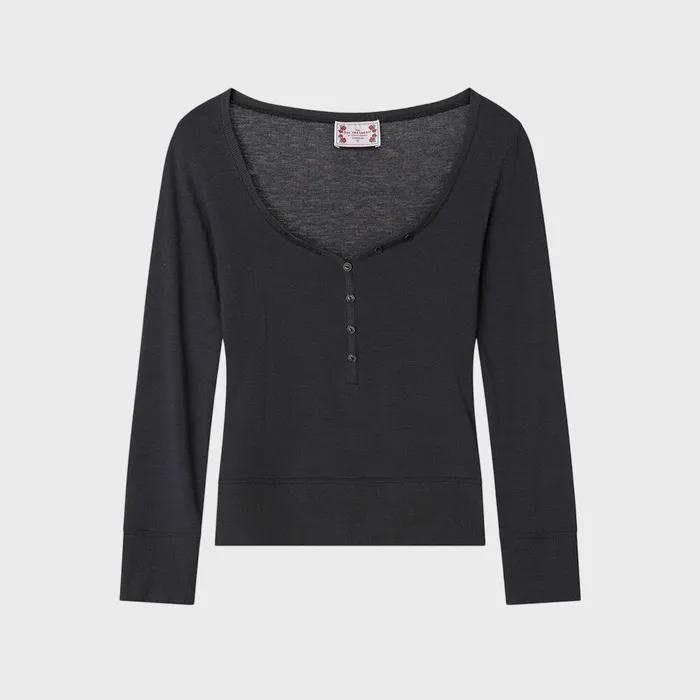Cottage Button Henley Charcoal