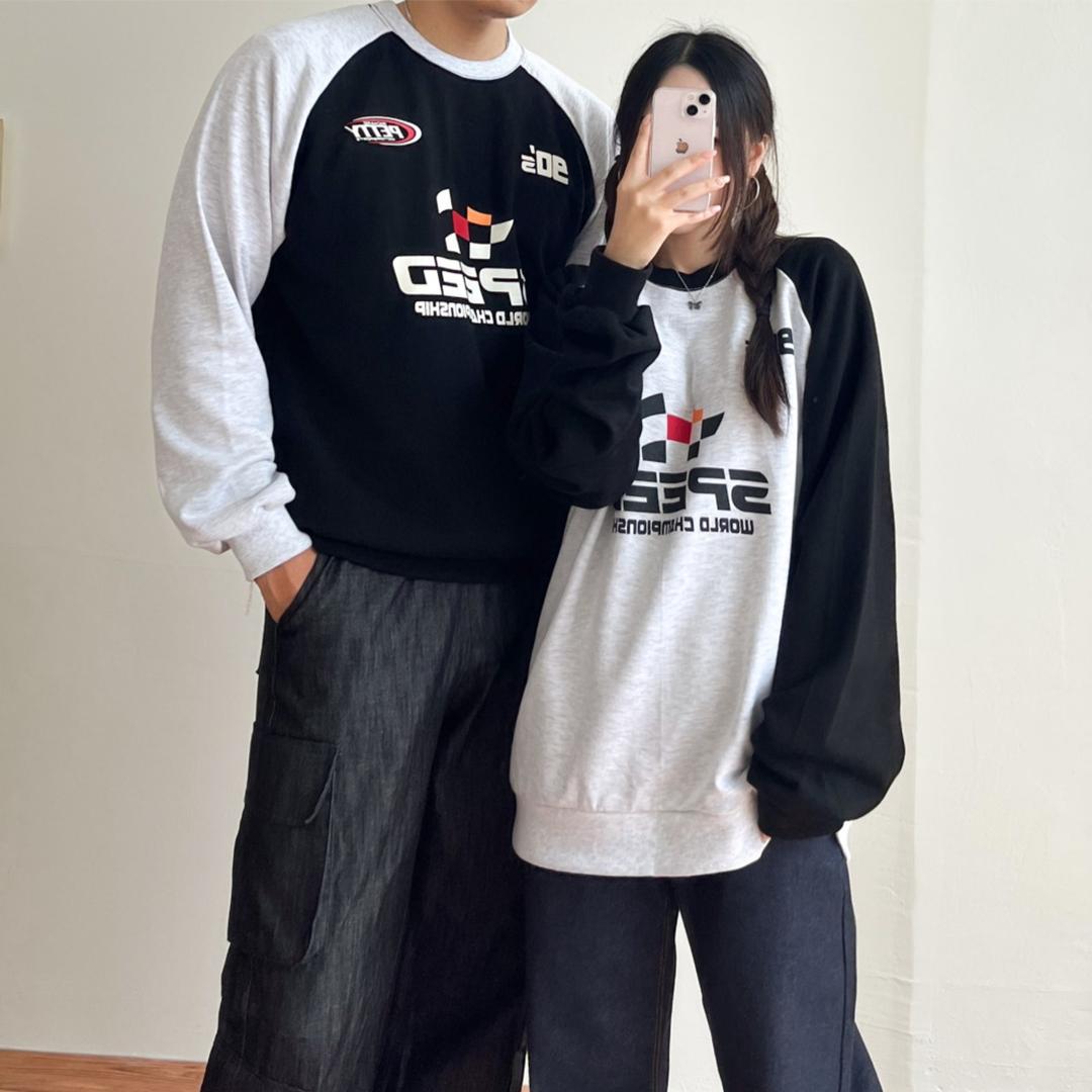 [유행템!/🤟블록코어룩*] 오버핏 남녀공용 유니섹스 배색 나그랑 스포츠 라운드 커플 맨투맨 커플룩 커플시밀러룩 스포티룩 블록코어룩 트윈룩