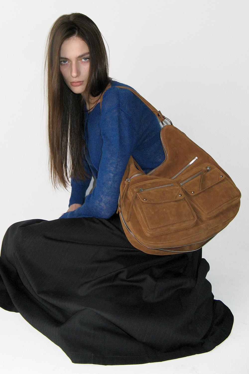 DOUBLE POCKET SHOULDER BAG, CAMEL
