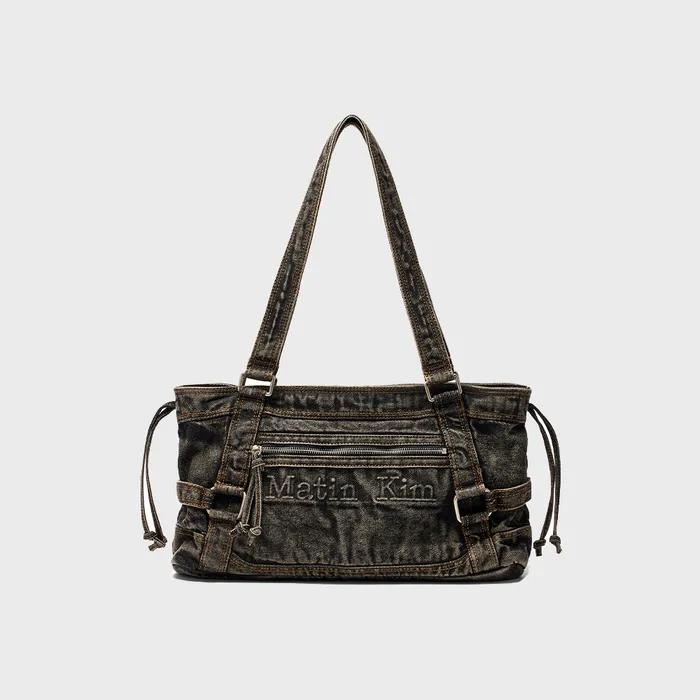 MATIN WASHED DENIM SQUARE BAG IN BLACK