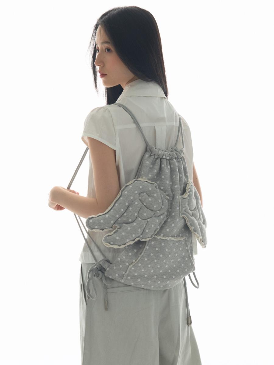 YaWhat Angel Wings Drawstring Bag - GRAY DOT