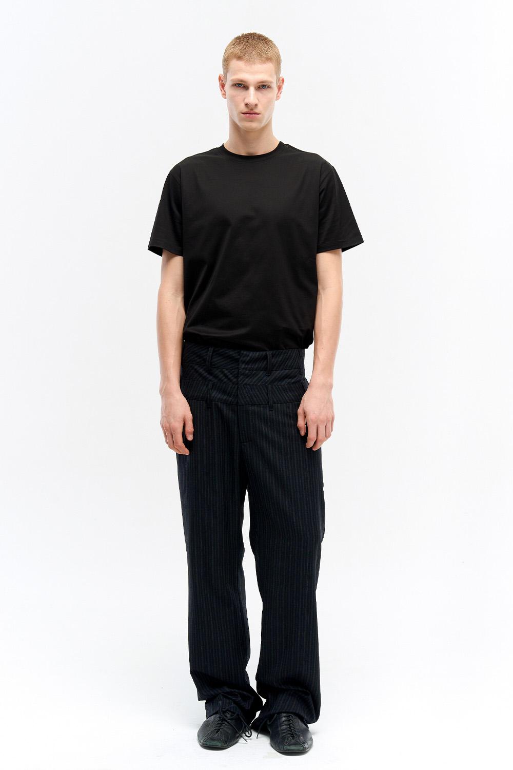 DAISY STRIPE SLACKS  - BLACK