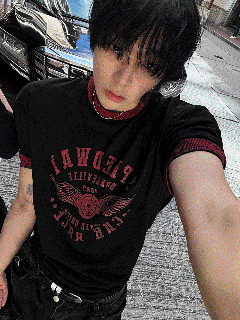 [어깨라인 길어서 어깨 넓어보여요!] 프린팅 링거 반팔티