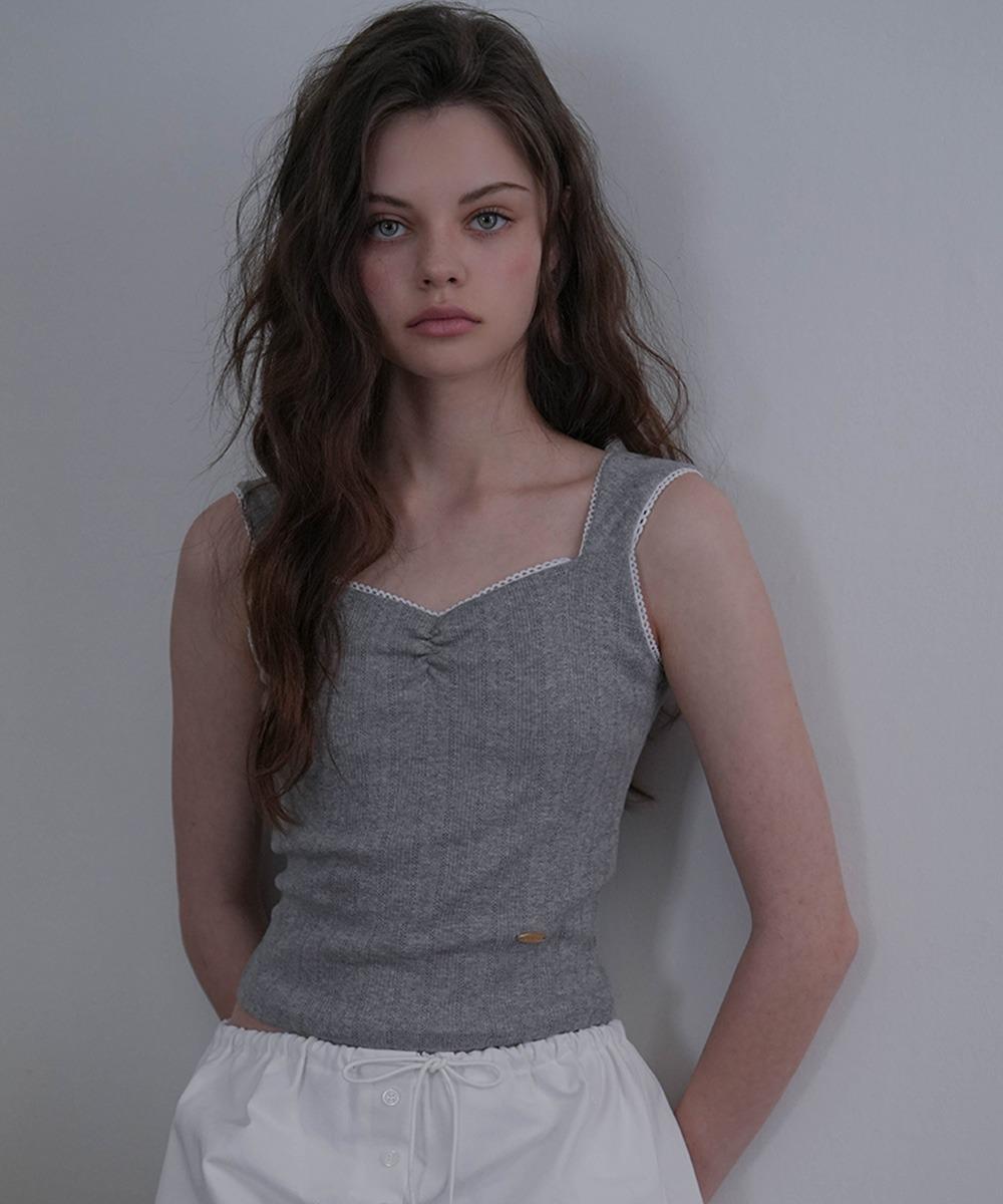 드헤베 Shirring Lace Sleeveless [Gray]