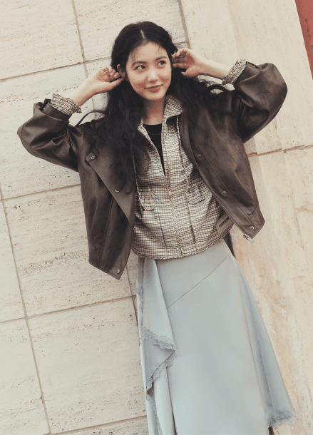 페이크레더 집업 밴딩 자켓