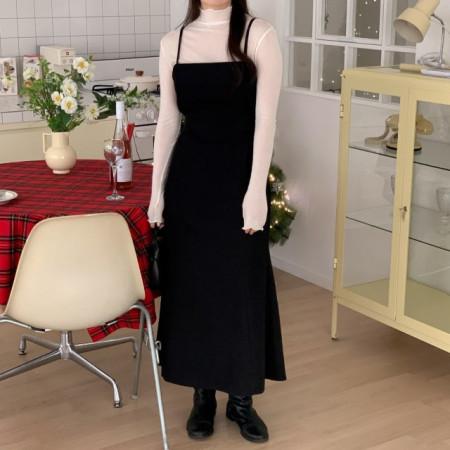 테스티 뷔스티에원피스 기모 a라인 나시 롱 원피스 (블랙)