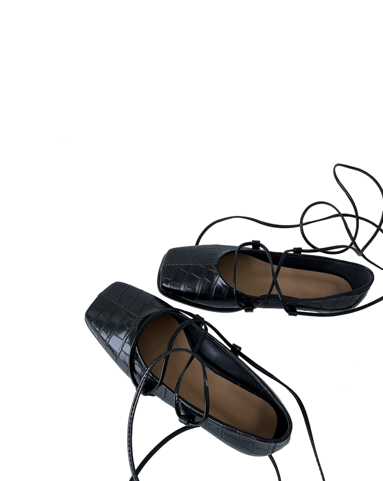 스트랩 스퀘어토 발레리나 플랫 슈즈 [3co]