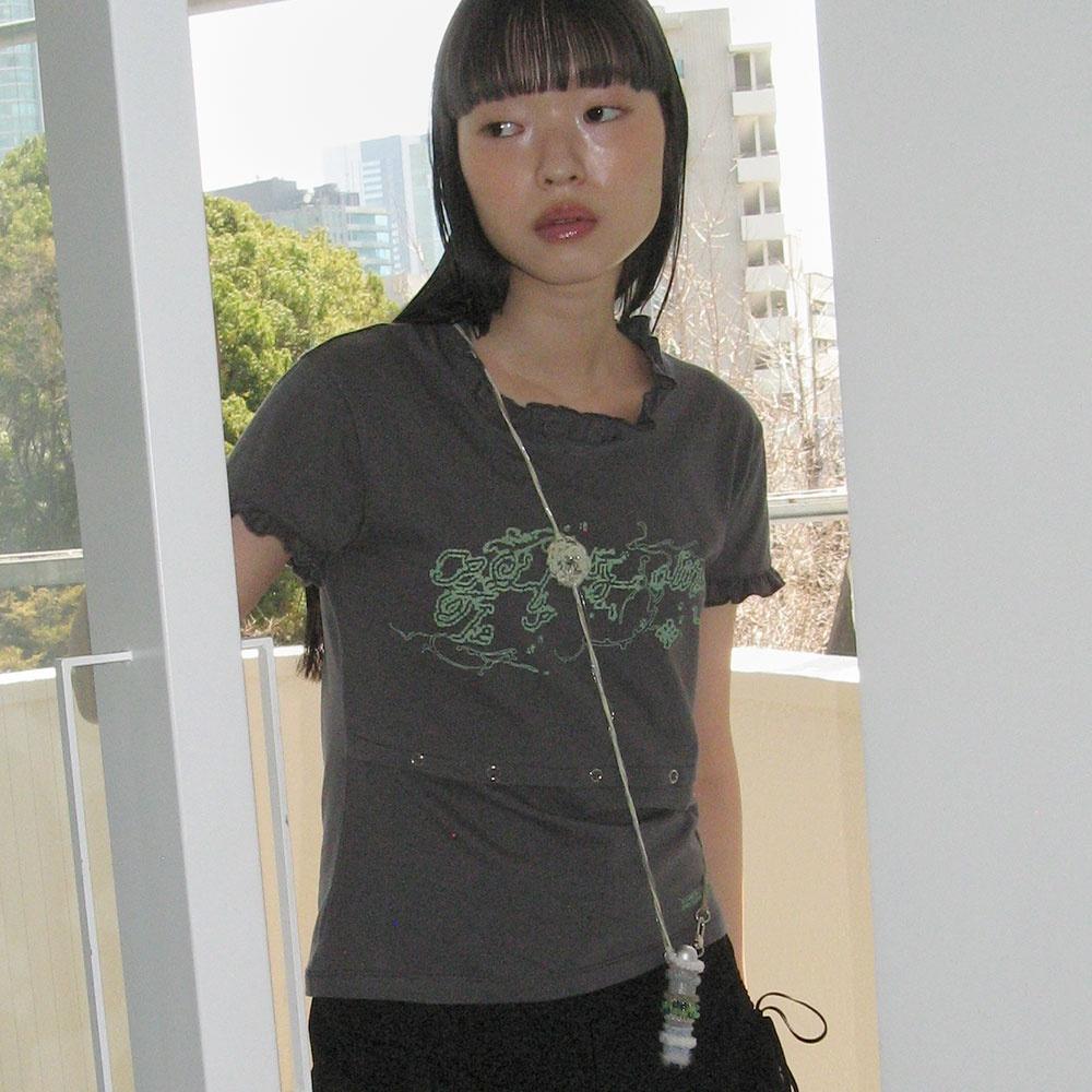Ruffled Button T-Shirt [Charcoal]