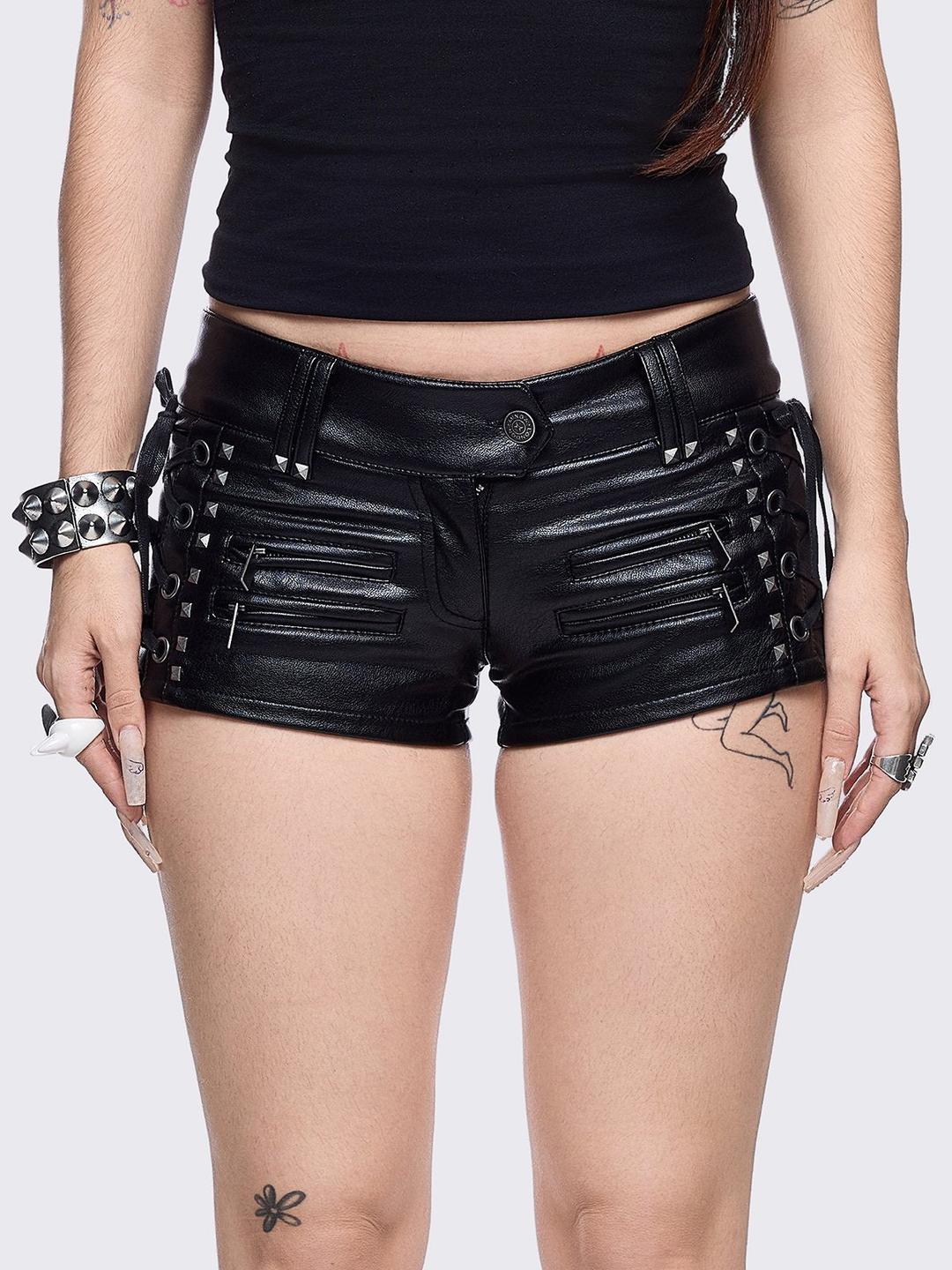 Savage Vegan Leather Hot Pants - 26" / Black