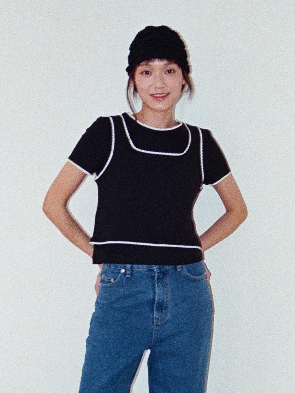 2월중순 예약배송) moui Layered ribbed T set (BLACK)