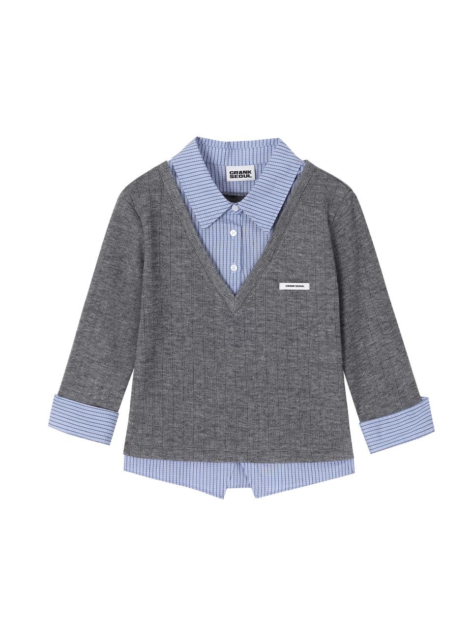 KNIT LAYERED CHECK SHIRT_GREY