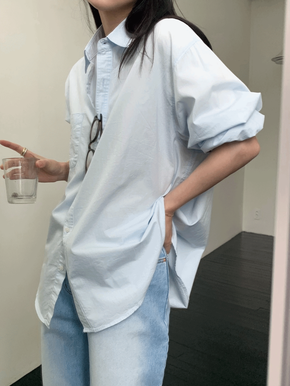 하우투러브미 마를 코튼 오버핏 워싱 셔츠_Marl shirt