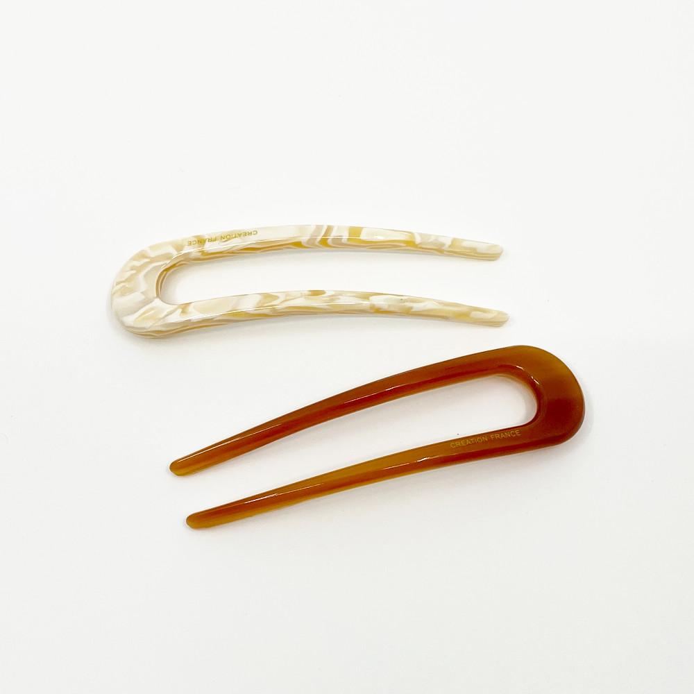 로렌스 10cm U자 마블 헤어 비녀 프랑스핀 데일리 올림머리 고정 유자핀 뒤꽂이 헤어핀