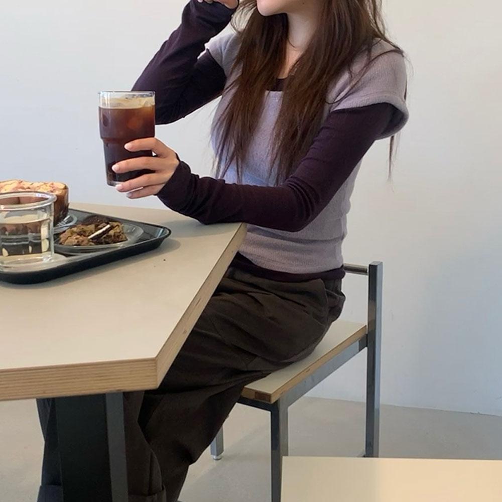 리즈닝 기모 톡톡 하프 반팔 레이어드 티셔츠(4col)