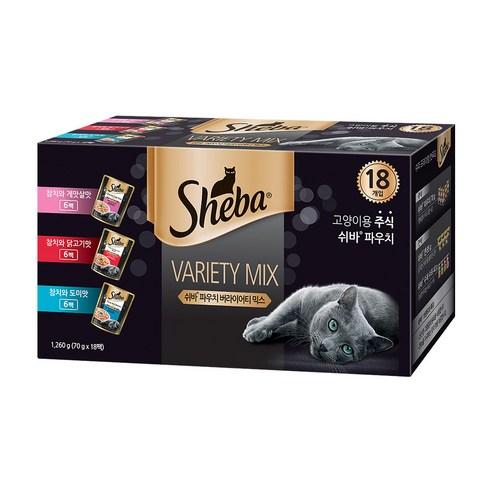 쉬바 전연령용 고양이 파우치 버라이티 믹스 주식파우치 3종 x 6p 세트, 참치, 1.26kg, 1세트 - 습식/소프트사료 | 쿠팡