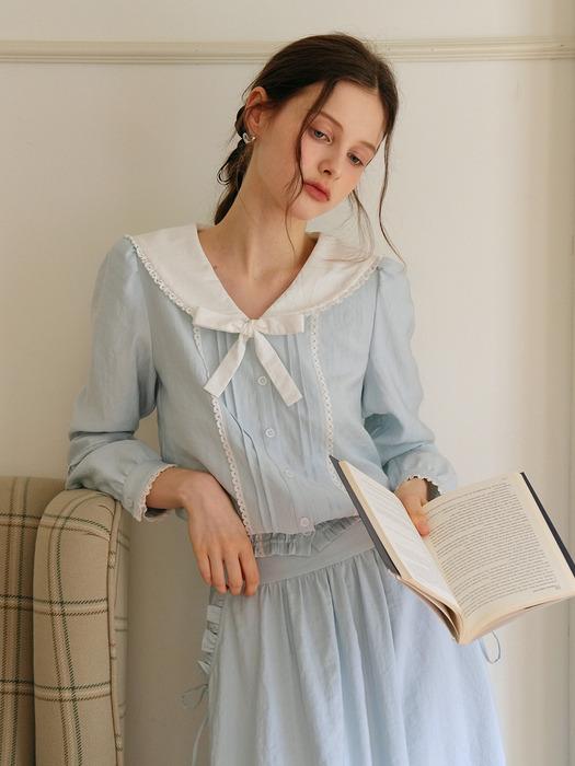 Cest_Sky blue ribbon sailor collar blouse
