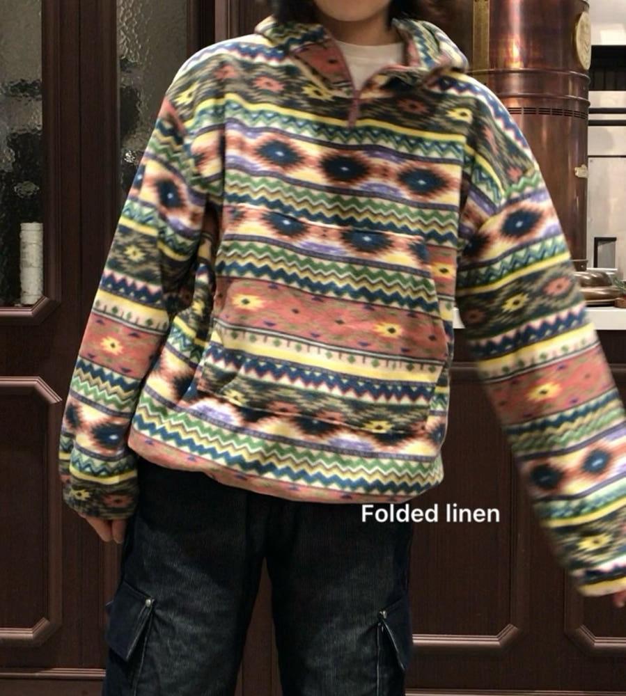 24FW 에스닉 플리스 풀오버 후드넥 반집업 빈티지 스트링 후리스(1color!