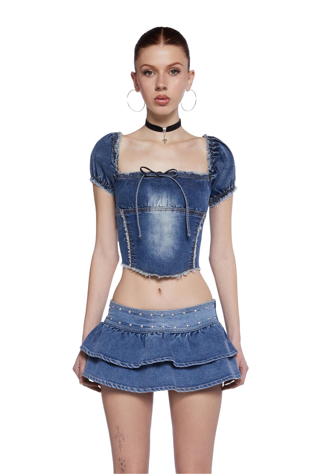 Greta Denim Top - BLUE / X-Small