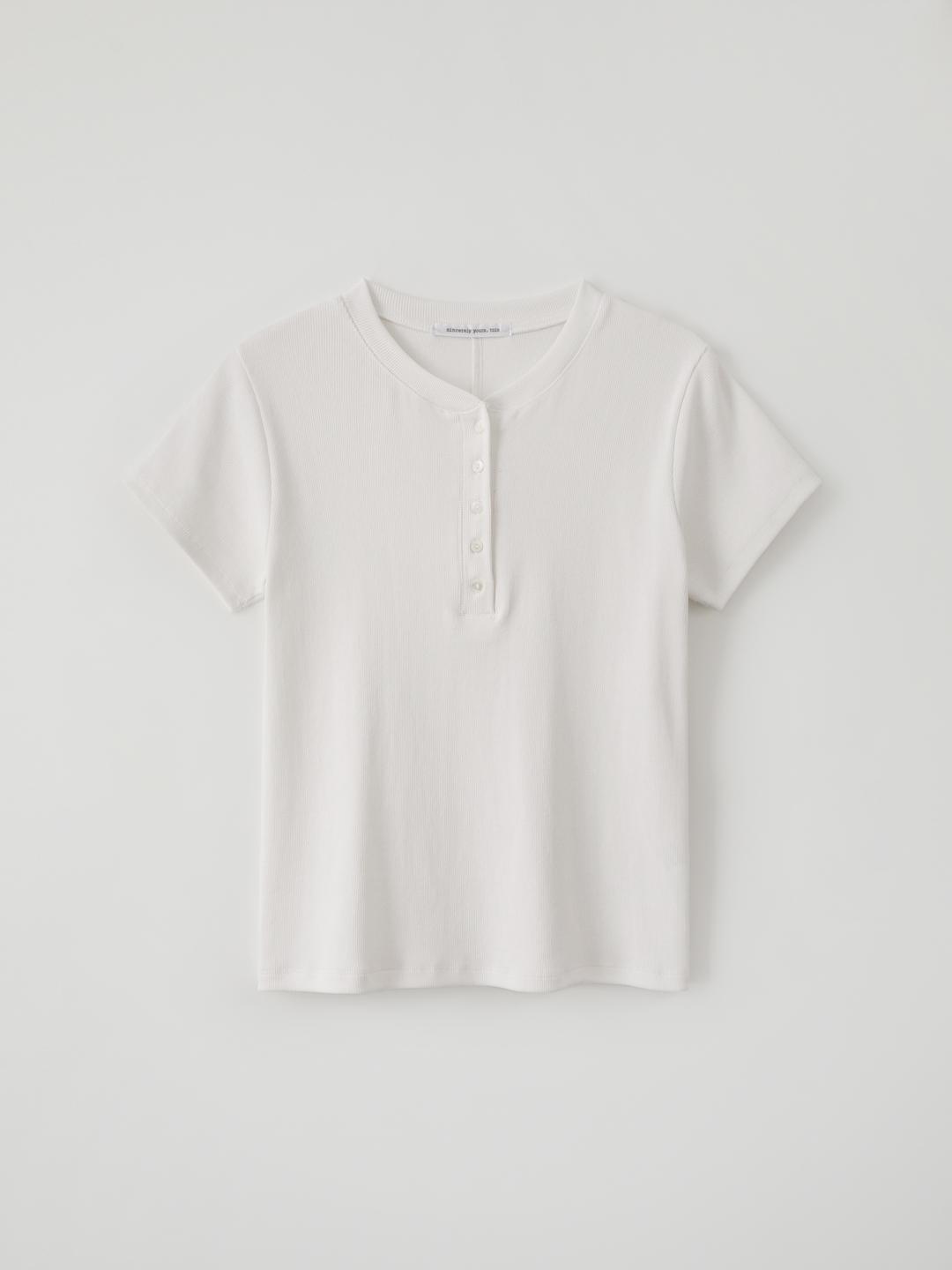 Henley Neck Button Tee(White)