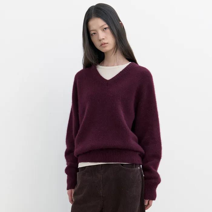파인 울 브이넥 풀오버 (그레이프)